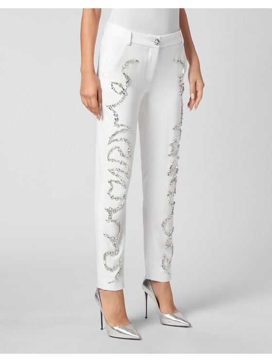 PHILIPP PLEIN PHILIPP PLEIN Bavlnené nohavice 3255 Biela