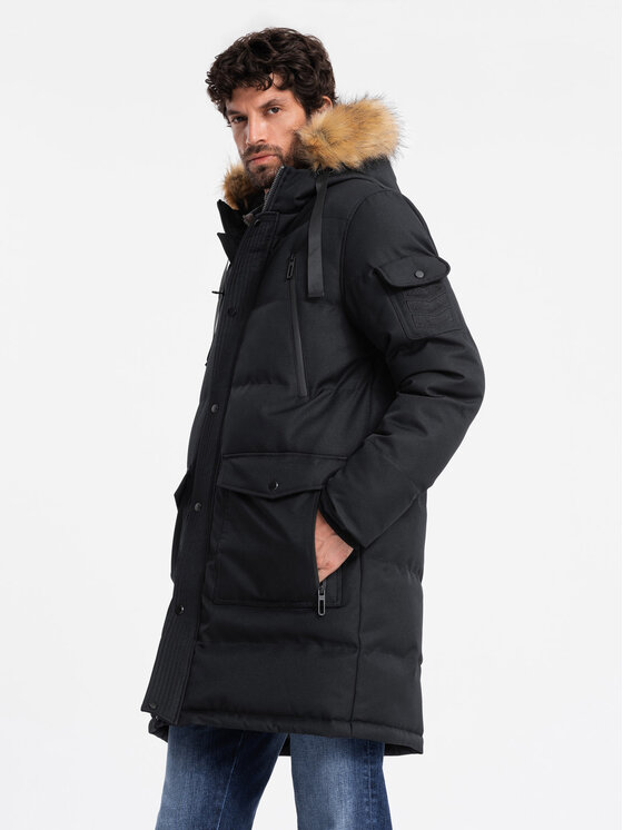 Ombre Ombre Parka OM-JALJ-0182 Czarny Regular Fit