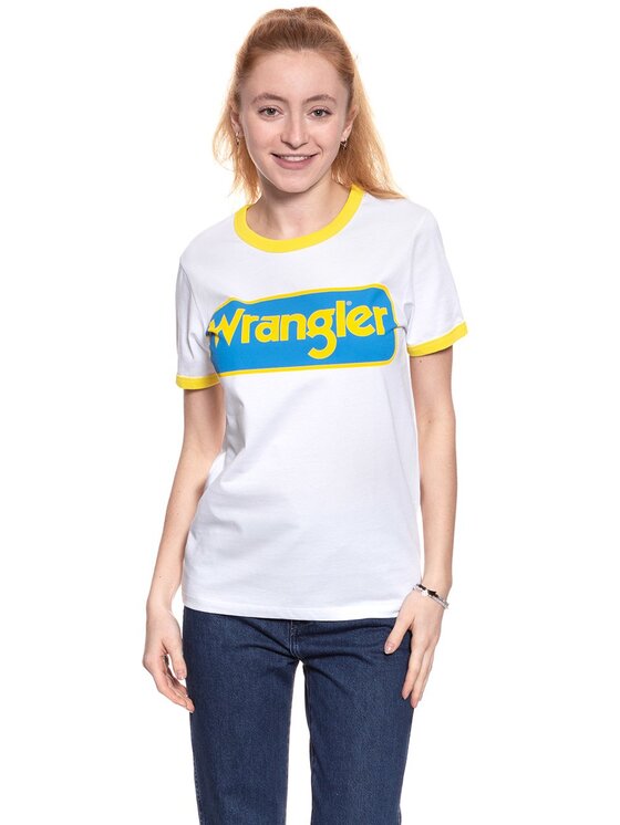 Wrangler Wrangler T-Shirt B&Y RINGER TEE Biały Regular Fit