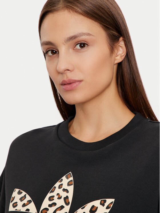 adidas adidas Суитшърт Leopard IW8480 Черен Loose Fit