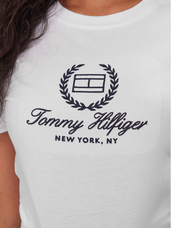 Tommy Hilfiger Tommy Hilfiger Tričko Flag Script WW0WW41761 Biela Slim Fit