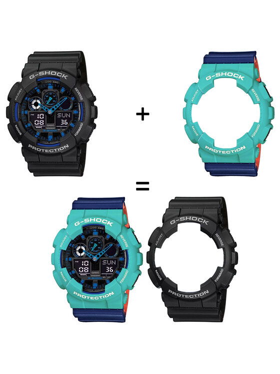 Casio Casio Zegarek SET GA-100-1A2ER + BEZEL 10410475 + PASEK 10527467 Niebieski
