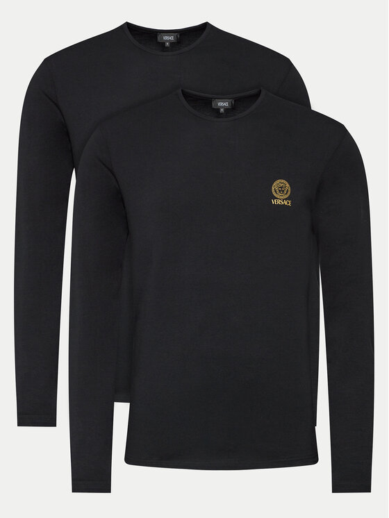 Versace Versace Súprava tričiek s dlhým rukávom AU10197 Čierna Slim Fit