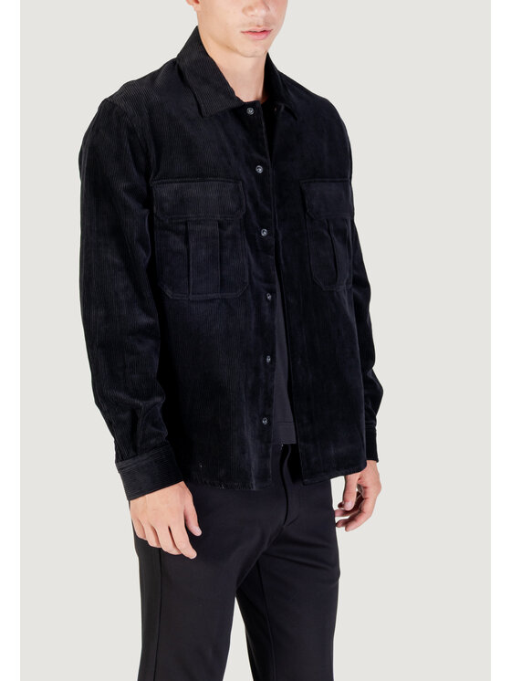 Antony Morato Antony Morato Πουκάμισο REGULAR FIT WITH LOGOED METAL BADGE Μαύρο Regular Fit