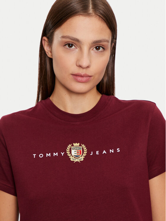 Tommy Jeans Tommy Jeans Tričko Crest Linear DW0DW18795 Bordová Regular Fit