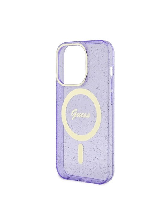 Guess Guess Etui na telefon Glitter Gold MagSafe Granatowy