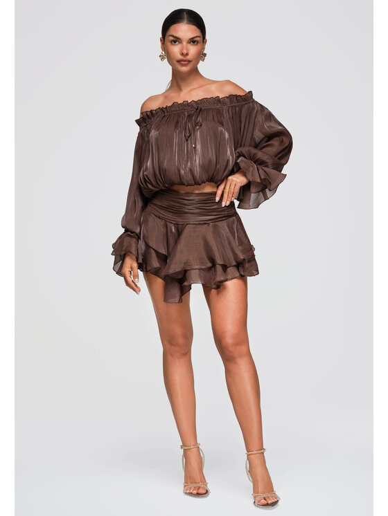 Ombre Ombre Spódnica mini OW-GL-E0012 Brązowy Regular Fit