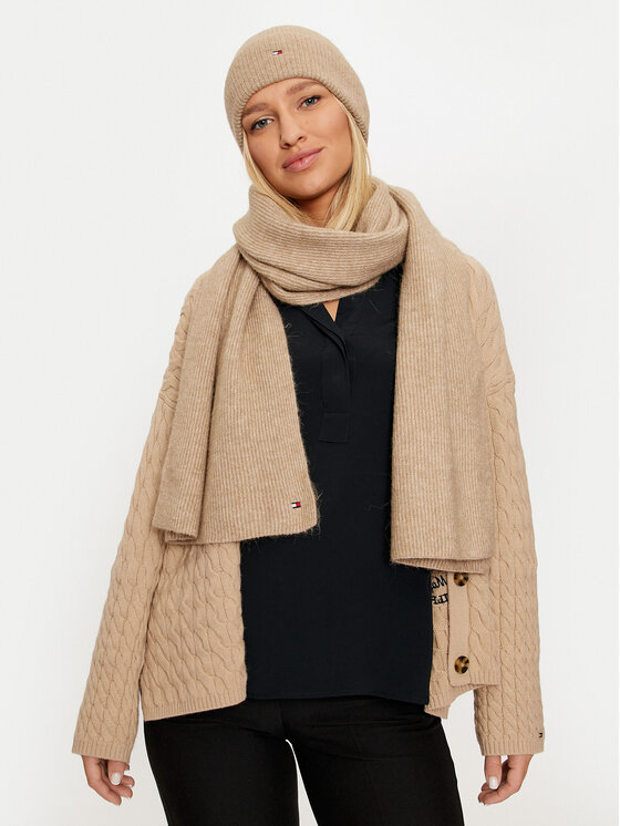 Tommy Hilfiger Tommy Hilfiger Zestaw Szalik i Czapka AW0AW17124 Beżowy