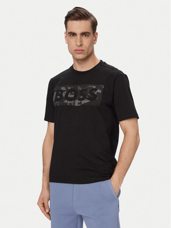BOSS Tricou Ts Globe Logopattern 50559363 Negru Regular Fit