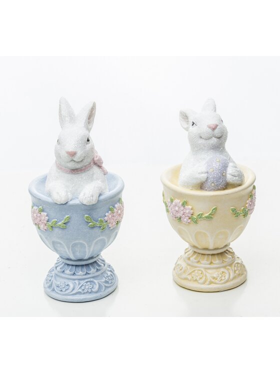 MIAhome MIAhome Figurka 2 króliczki w kolorowych kieliszkach 9,5x5x5 cm Kolorowy