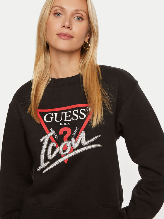 Guess Guess Μπλούζα W4YQ25 KB681 Μαύρο Regular Fit