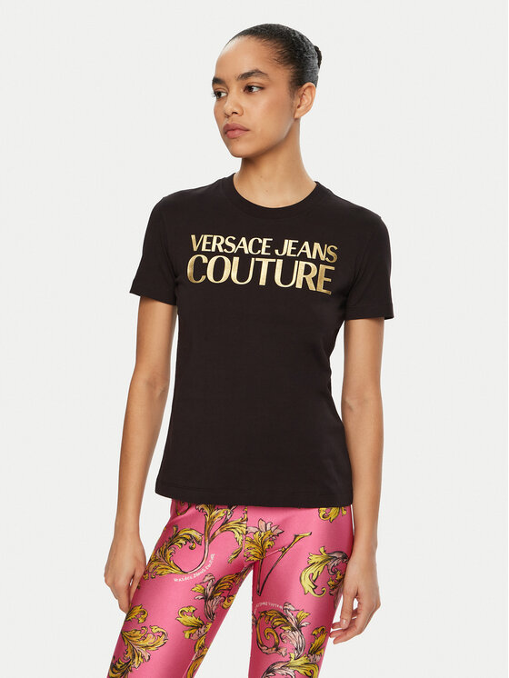 Versace Jeans Couture Tričko 78HAHT01 Čierna Regular Fit