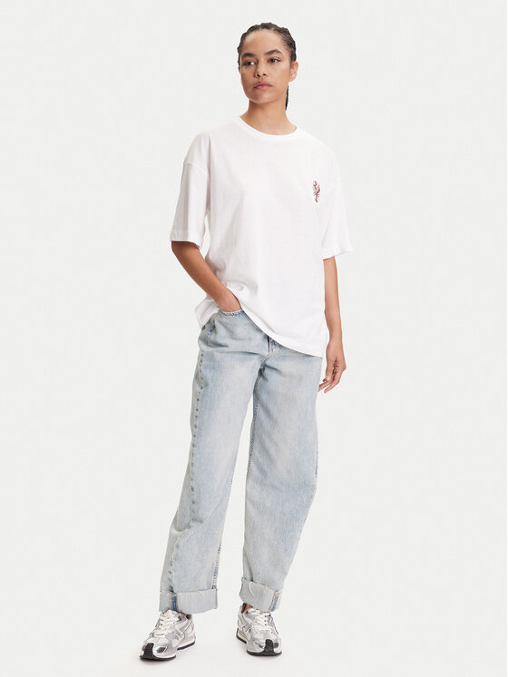 Pieces Pieces Тишърт Tobster 17160811 Бял Oversize