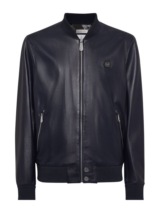 PHILIPP PLEIN PHILIPP PLEIN Kurtka skórzana 9793 Błękitny Regular Fit