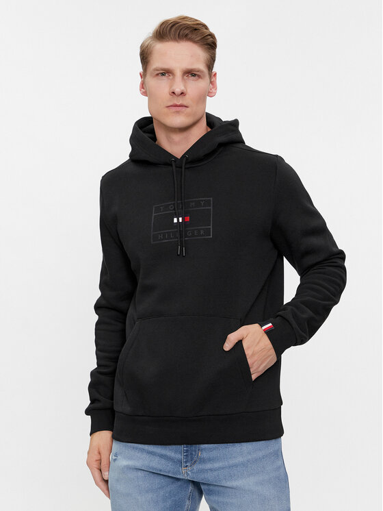 Tommy Hilfiger Džemperis ar kapuci Graphic MW0MW34208 Melns Regular Fit