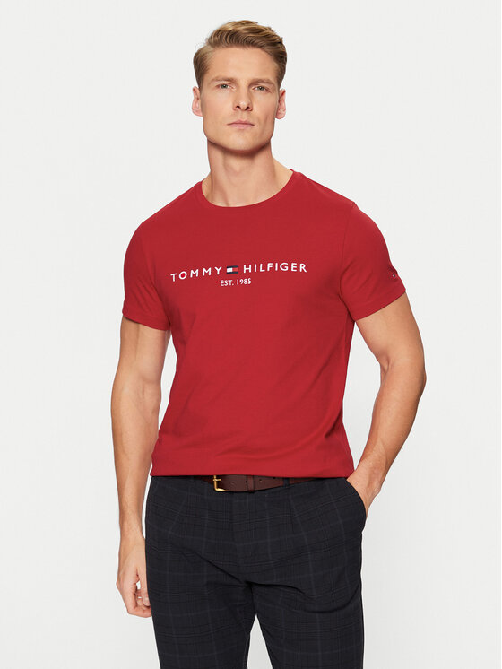Męski T-Shirt Tommy Hilfiger, Rozmiar XXL, Czerwony, Tommy Logo MW0MW11797