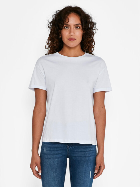 Noisy May T-shirt 27010978 Bianco Relaxed Fit, taglia : L