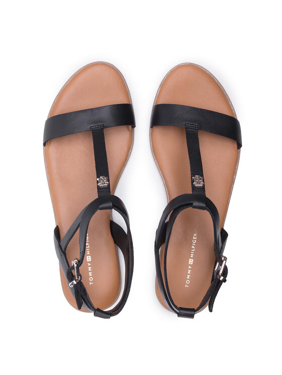 Tommy Hilfiger Tommy Hilfiger Sandały Feminine Leather Flat Sandal FW0FW05628 Czarny
