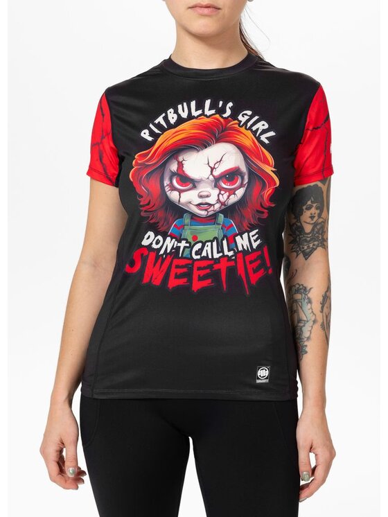 PITBULL PITBULL T-Shirt Koszulka sportowa damska Mesh SWEETIE-CHU M Czarny Regular Fit