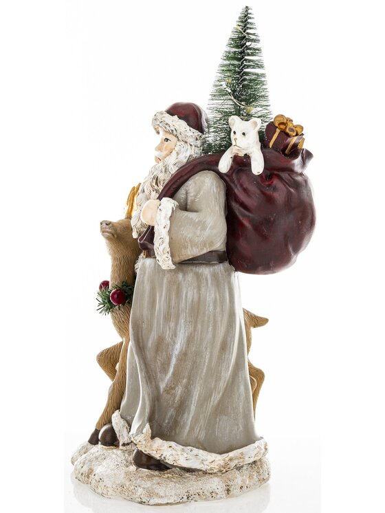 MIAhome MIAhome Figurka Mikołaj LED z jelonkiem i workiem na plecach 29x14x14 cm Kolorowy