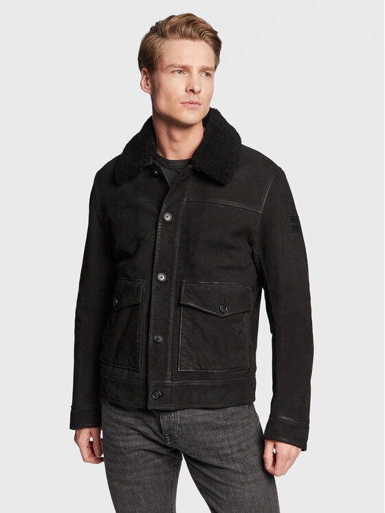 Boss Geacă de piele Jucker 50482205 Negru Regular Fit