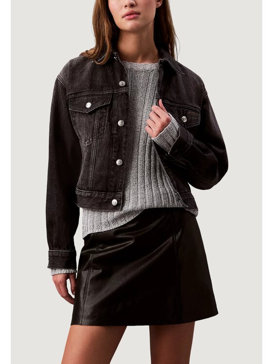 Calvin Klein Jeans Calvin Klein Jeans Giacca di pelle 90s TRUCKER BLACK FO Nero Casual Fit