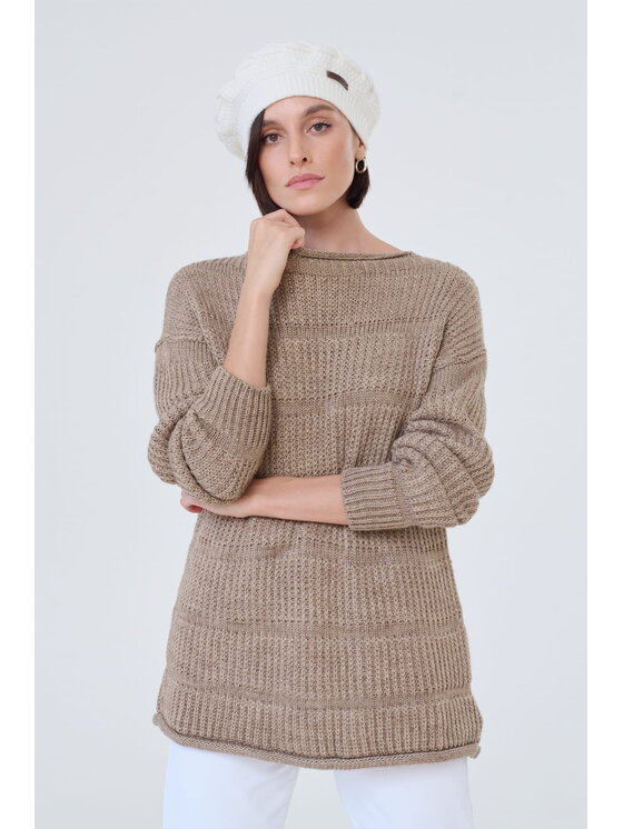 blue shadow blue shadow Sweter Ramka BS Beżowy Standard Fit