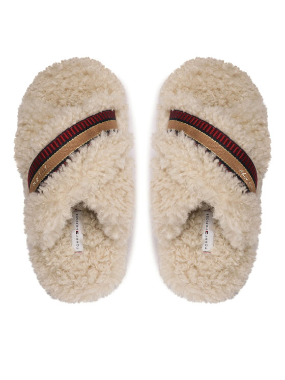 Tommy Hilfiger Tommy Hilfiger Kapcie Sherpa Fur Home Slippers Strap FW0FW06576 Beżowy