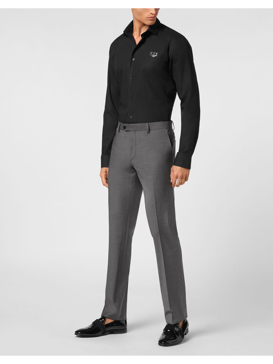 PHILIPP PLEIN PHILIPP PLEIN Kalhoty z materiálu 9385 Šedá Regular Fit