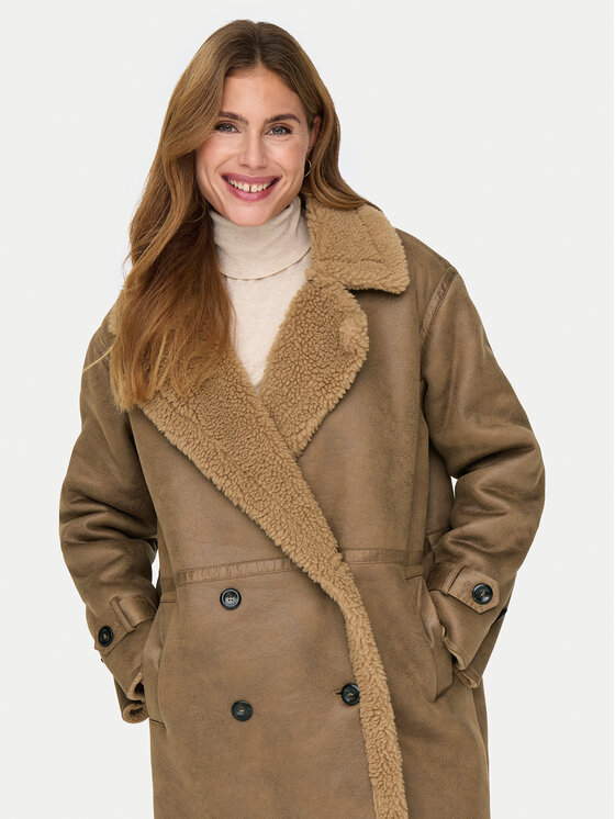ONLY ONLY Kożuch Ylva 15322402 Brązowy Regular Fit