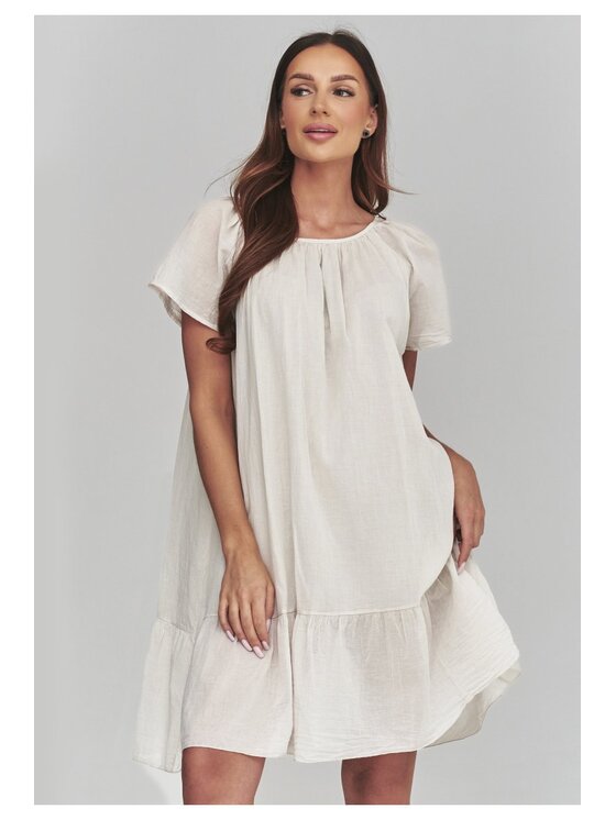 Makadamia Makadamia Sukienka codzienna C63 Beżowy Loose Fit