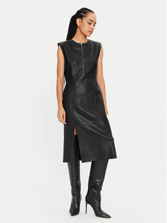 Bruuns Bazaar Bruuns Bazaar Kožené šaty Agathea BBW4183 Čierna Slim Fit