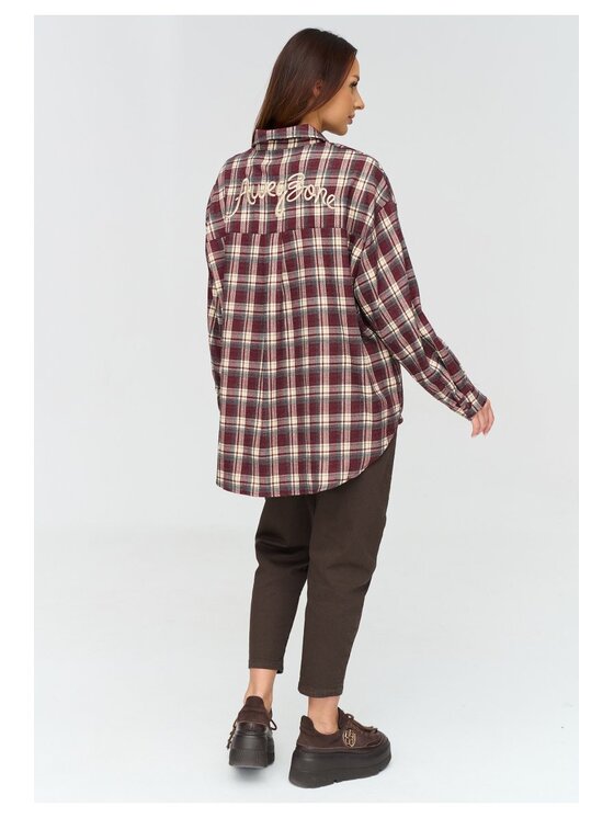Makadamia Makadamia Koszula C84 Bordowy Loose Fit