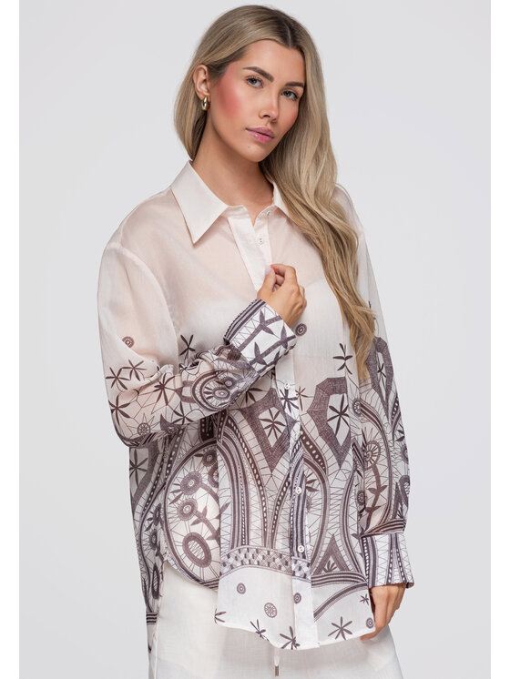Ombre Ombre Koszula OW-SH-E0061 Beżowy Loose Fit