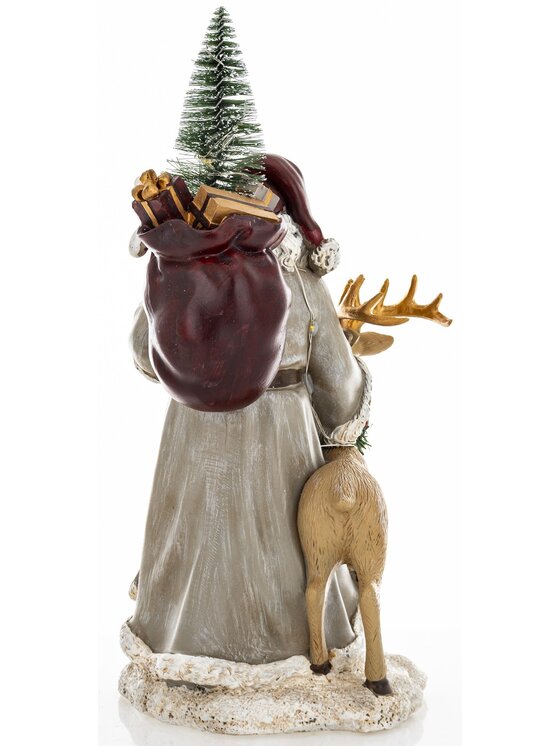 MIAhome MIAhome Figurka Mikołaj LED z jelonkiem i workiem na plecach 29x14x14 cm Kolorowy