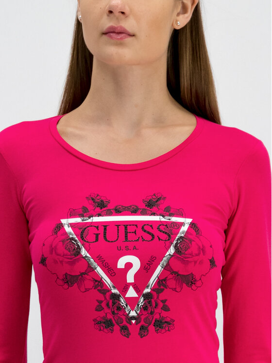 Guess Guess Bluză Roses W93I90 J1300 Roz Slim Fit