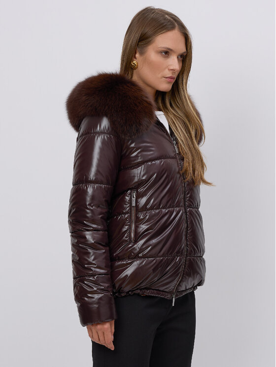 FAN LEATHER Fan Leather Kurtka puchowa Puchowa z Kapturem Brązowy Standard Fit