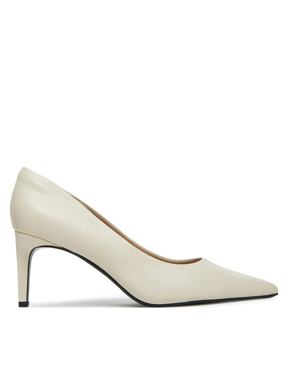 Pantofi cu toc subțire Calvin Klein Pump 70 Pointy Hw Bar Lth HW0HW02561 Écru