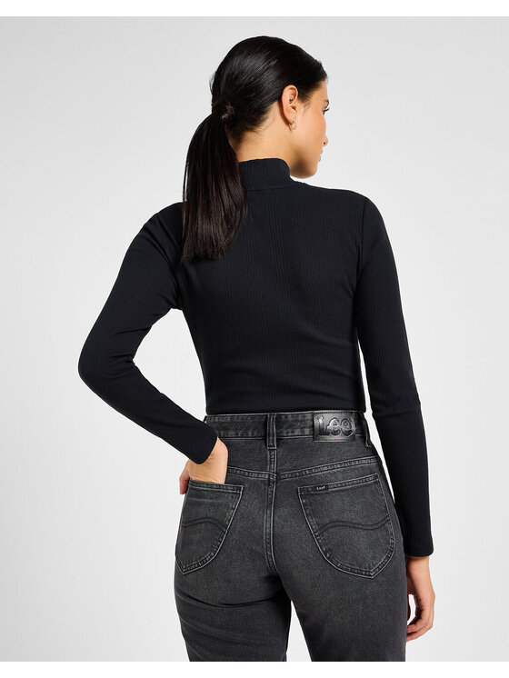 Lee Lee Golf RIBBED LS HIGH NECK Czarny Slim Fit