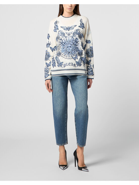 PHILIPP PLEIN PHILIPP PLEIN Sweter 29773 Niebieski jasny Regular Fit