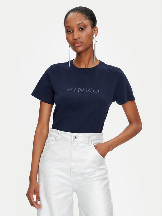 Pinko Majica Jersey Old Wash Logo 101752 A227 Mornarsko Modra Regular Fit