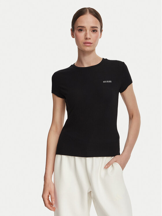 Guess Tricou V6YI24 K4787 Negru Slim Fit
