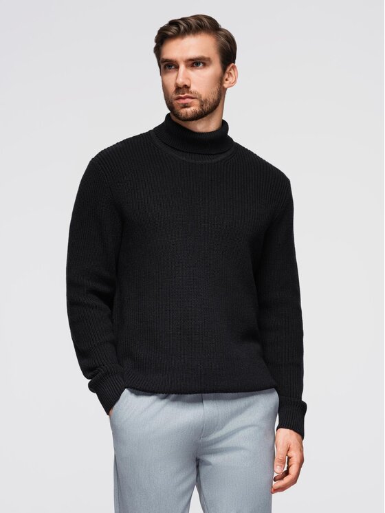 Ombre Ombre Sweter OM-SWTN-0162 Czarny Regular Fit