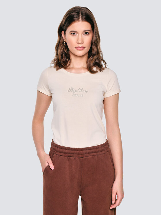 BIG STAR BIG STAR T-Shirt MALVINA Kremowy Basic Fit