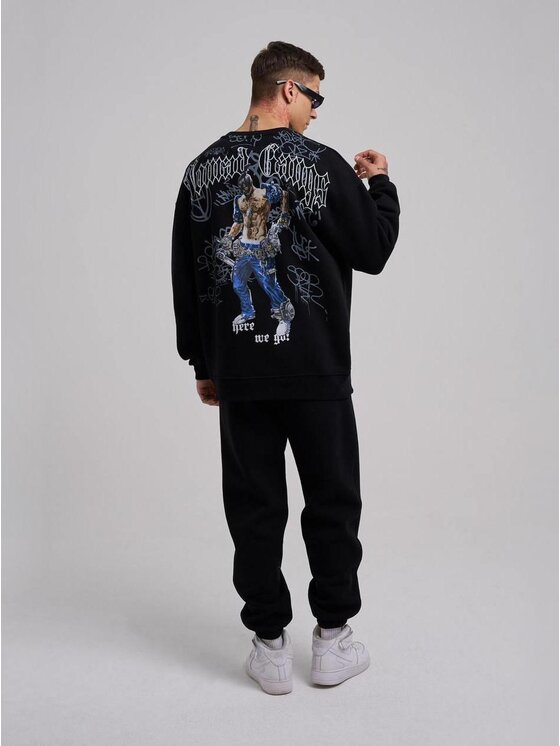 Bluza, rozmiar S, Czarny, Bluza Bez Kaptura Oversize Męska Czarna Machinist Nomad Gangs M