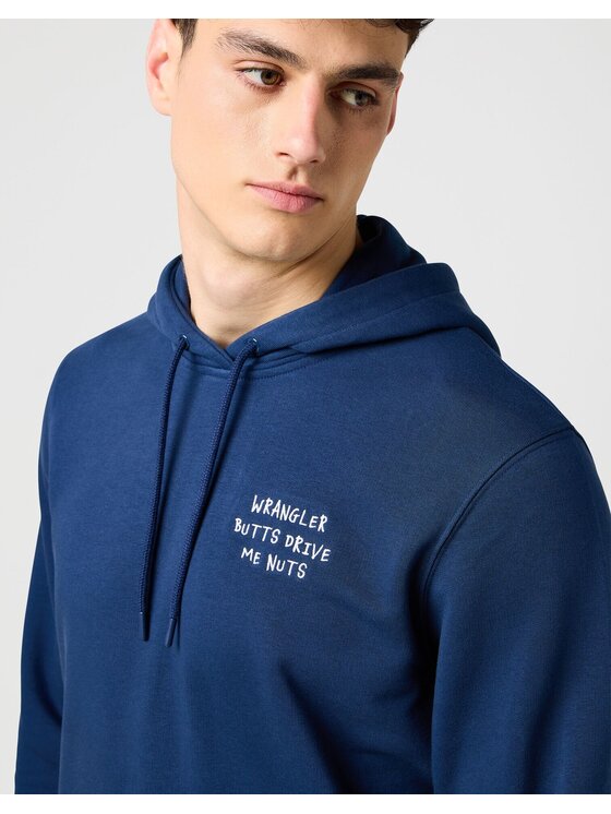 Wrangler Wrangler Bluza EMBROIDERY HOODIE Niebieski Relaxed Fit