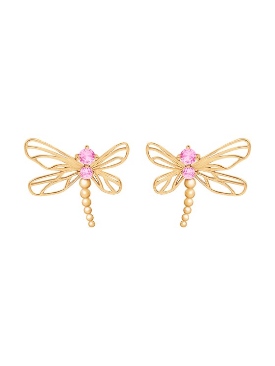 Lilou Lilou Naušnice Dragonfly w kształcie ważki z różową cyrkonią, pozłacane Zlatá