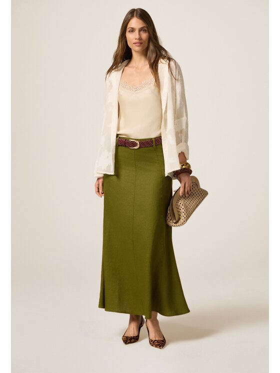 Oltre Oltre Spódnica maxi 1156R001512N035 Zielony A-Line Fit