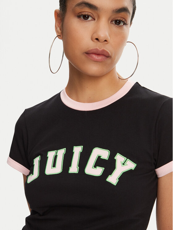Juicy Couture Juicy Couture Tricou Collegiate Ringer JCWCT125320 Negru Slim Fit
