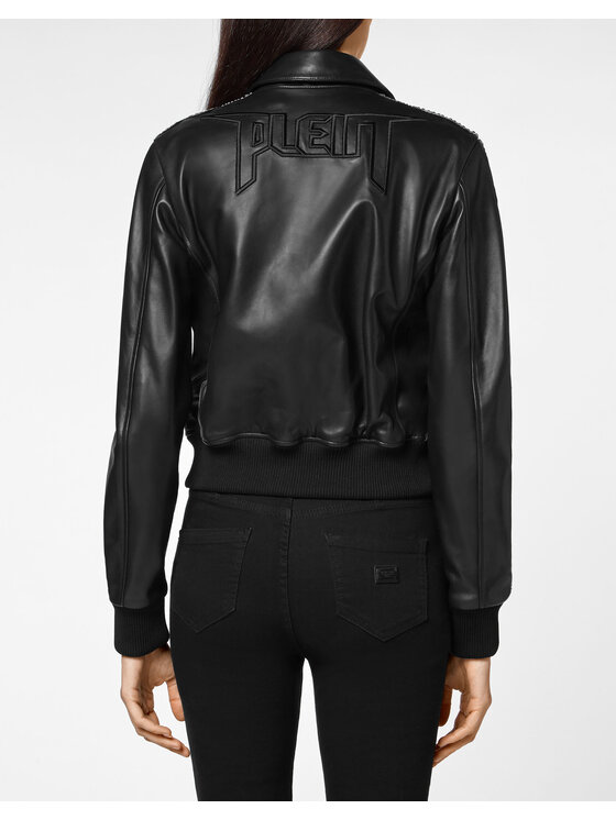 PHILIPP PLEIN PHILIPP PLEIN Kurtka skórzana 5257 Czarny Slim Fit